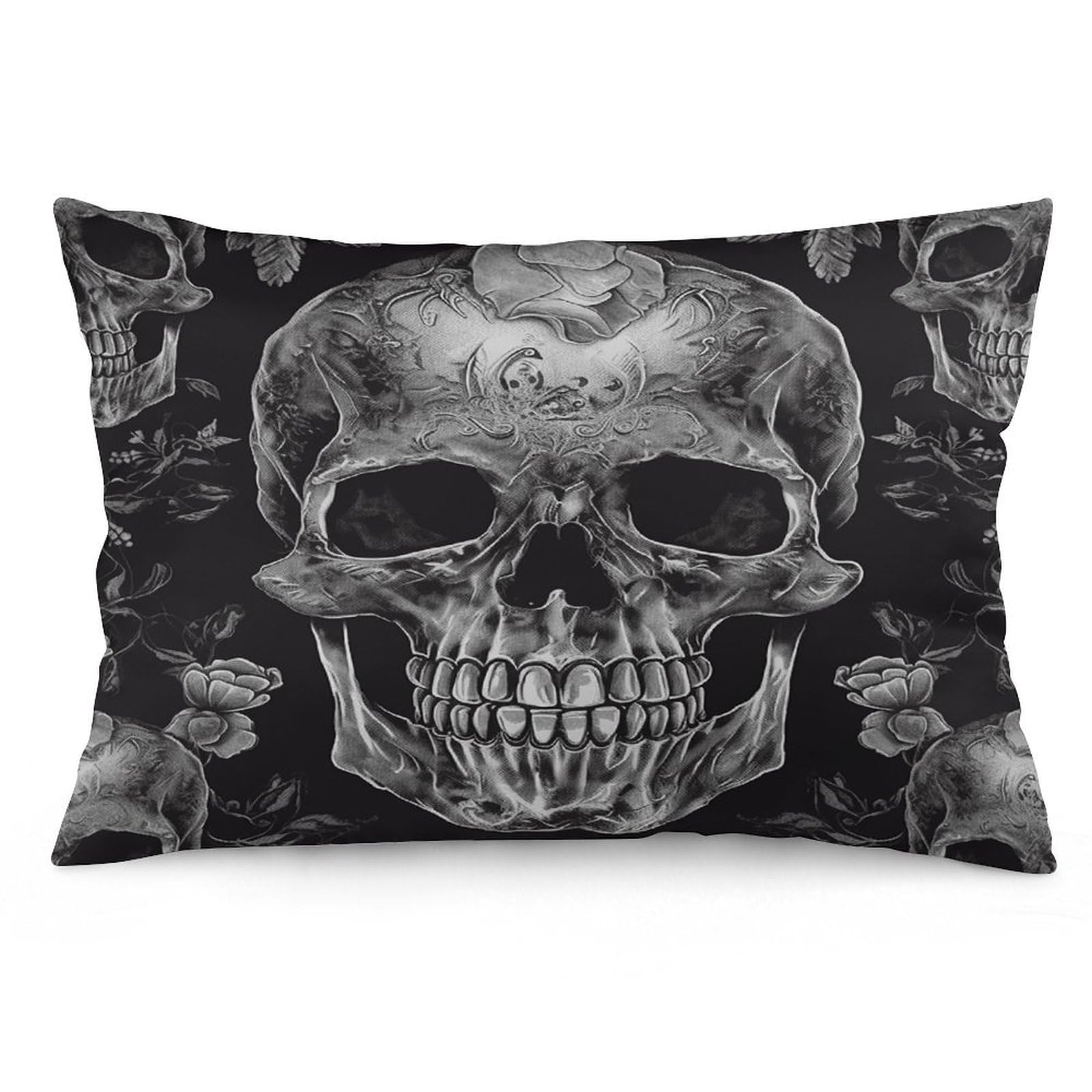 Skull Skeleton Throw Pillow Cover Soft Pillow Case Decorative Lumbar Pillow Cover Cozy Throw Pillowcase Polyester Rectangular Cushion Case Decor for Couch Sofa Bed