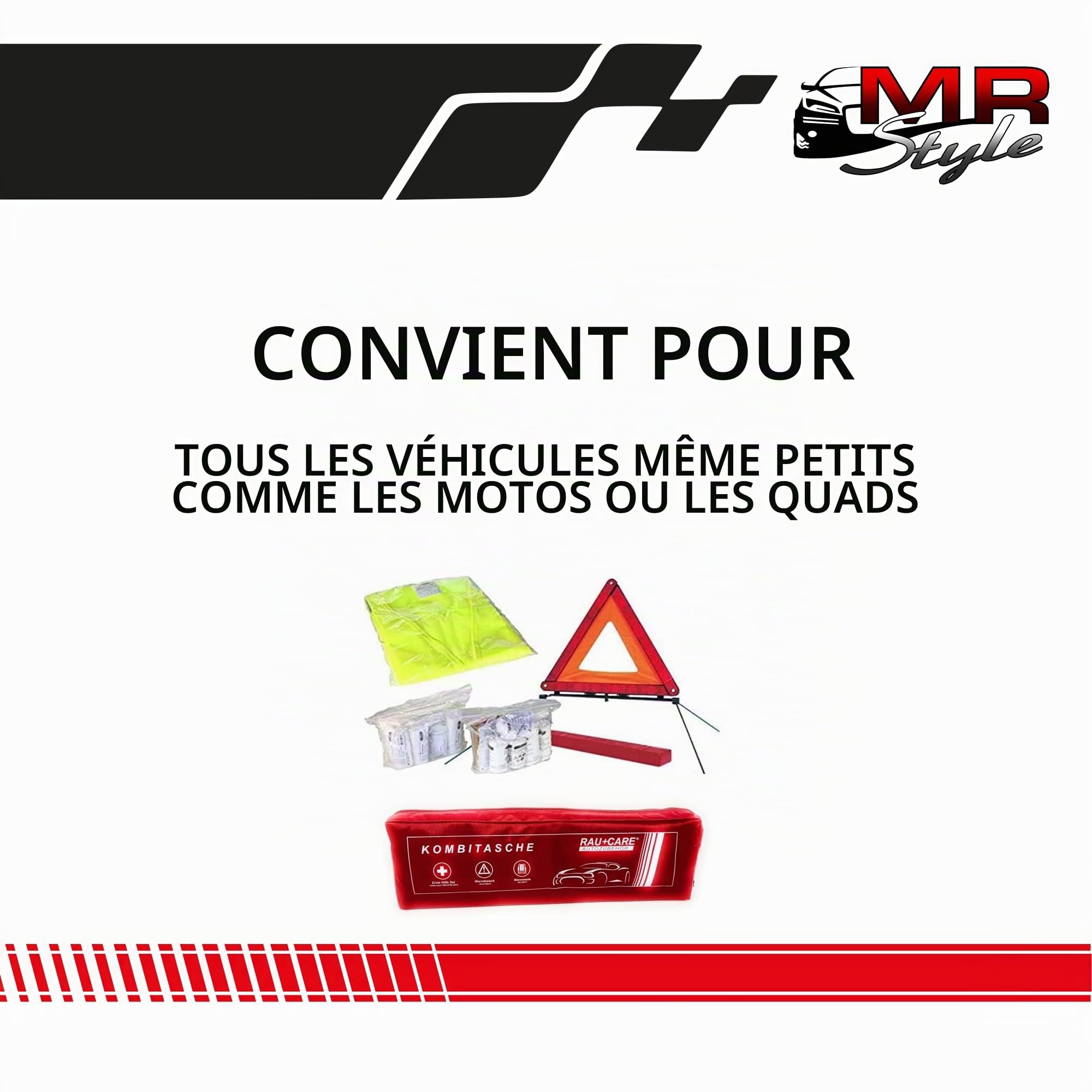 Sacoche multifonctions pour véhicule Rouge Contient une trousse de secours conforme à la norme DIN 13164, un triangle de signalisation ECE, un gilet de sécurité