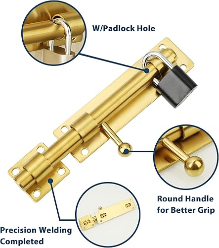 Miniatura 10 de Alise Pestillo de puerta deslizante con candado, pernos de barril resistentes de 6 pulgadas, herrajes de puerta de doble cara para valla de madera,