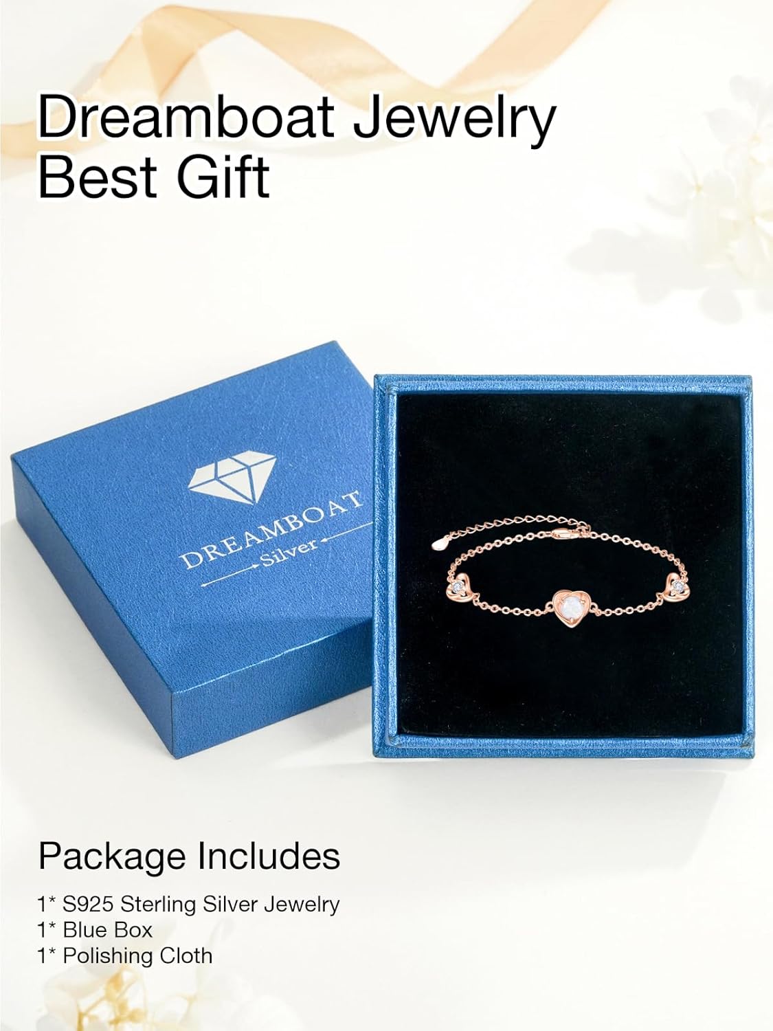 Dreamboat Opal Bracelet for Women Sterling silver Opal Side Cross/Heart Bracelet Jewelry Christmas Gift for Women