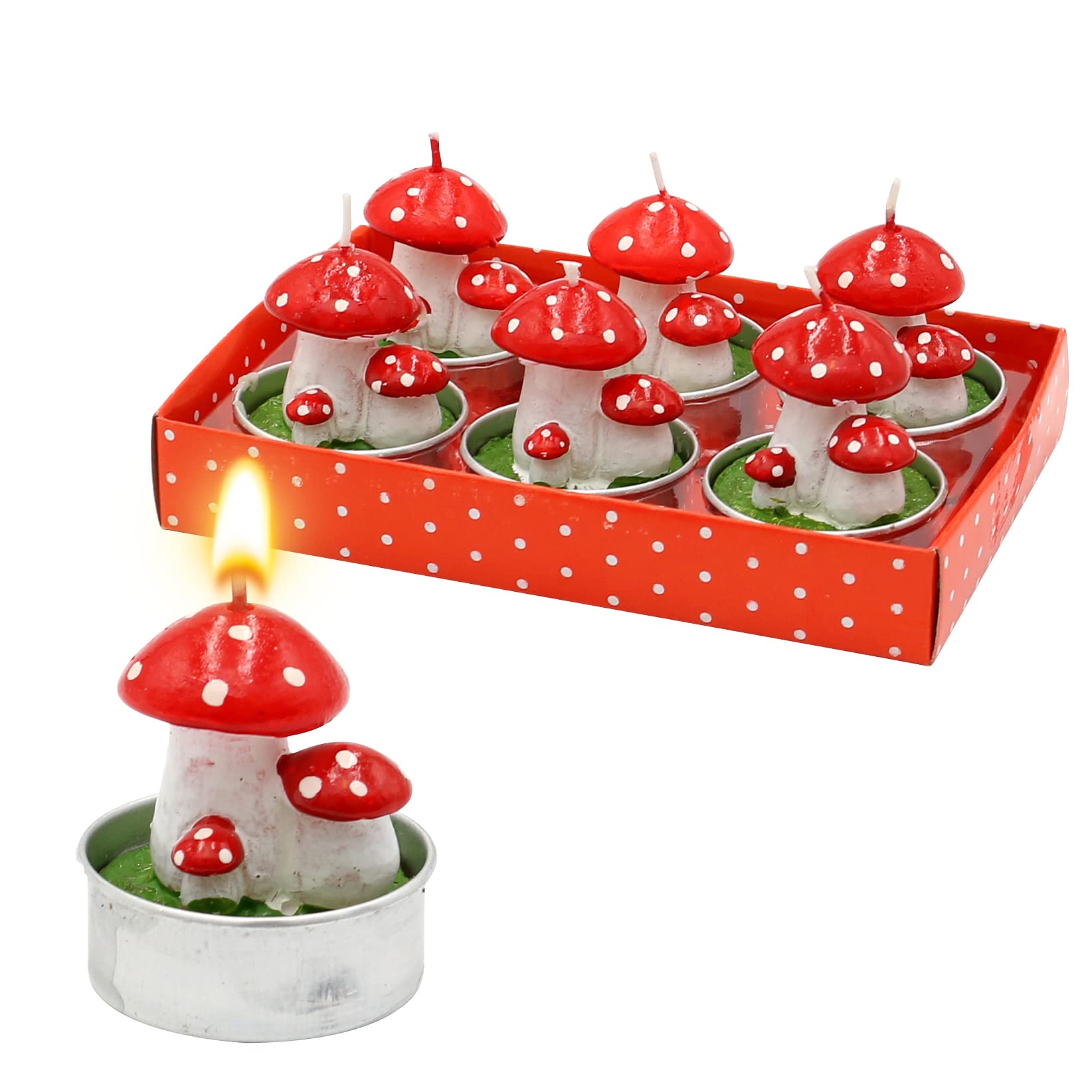 Dekohelden24 Set of 6 mushrooms and lucky mushrooms, each tea light measures 3 x 4 x 3 cm, 3 cm
