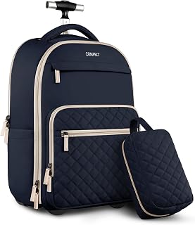 ZOMFELT Rolling Backpack for Women, Travel Backpack with Wheels, 17 Inch Laptop Backpack with Toiletry Bag, Carry on Luggage Wheeled Backpack for Travel Trip Business Blue