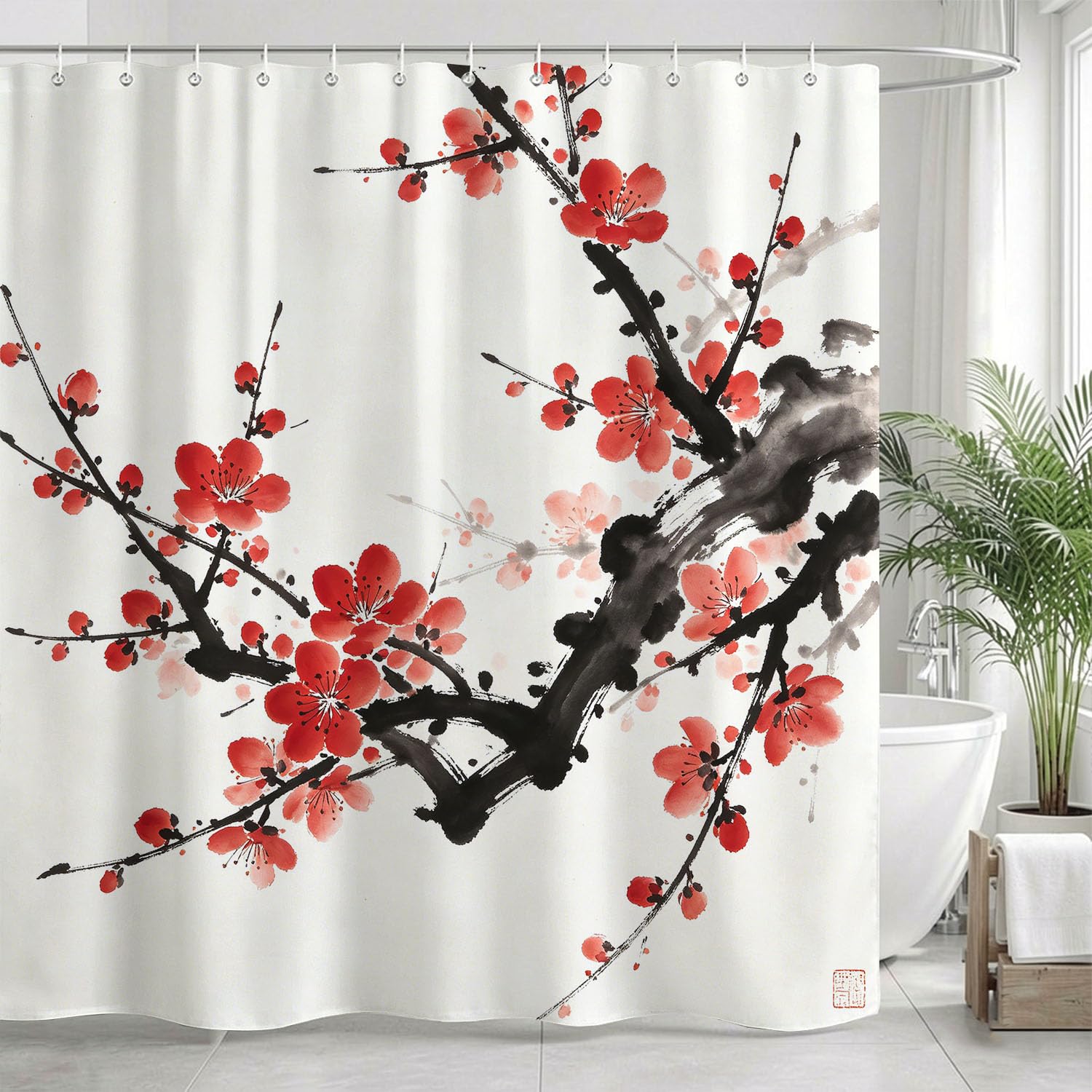 Rideau de douche style chinois étanche contre éclaboussures de bain