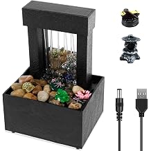 Tabletop Fountain with Light Indoor Desktop Waterfall Fountain Battery/USB Operated Mini Water Fountains Feature Waterfall Decor Sound Relaxation Fountains Ornament for Office Home Bedroom