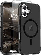 Magnetic for iPhone 16 Case with Screen Protector, Heavy Duty Protection, Compatible with MagSafe, Military Grade Drop Protection, Translucent Matte Shockproof Phone Cover, Black