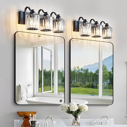 Miniatura 7 de Moderna luz negra de 3 luces para tocador de baño, luces de baño de cristal sobre el espejo, accesorios de iluminación de pared modernos con