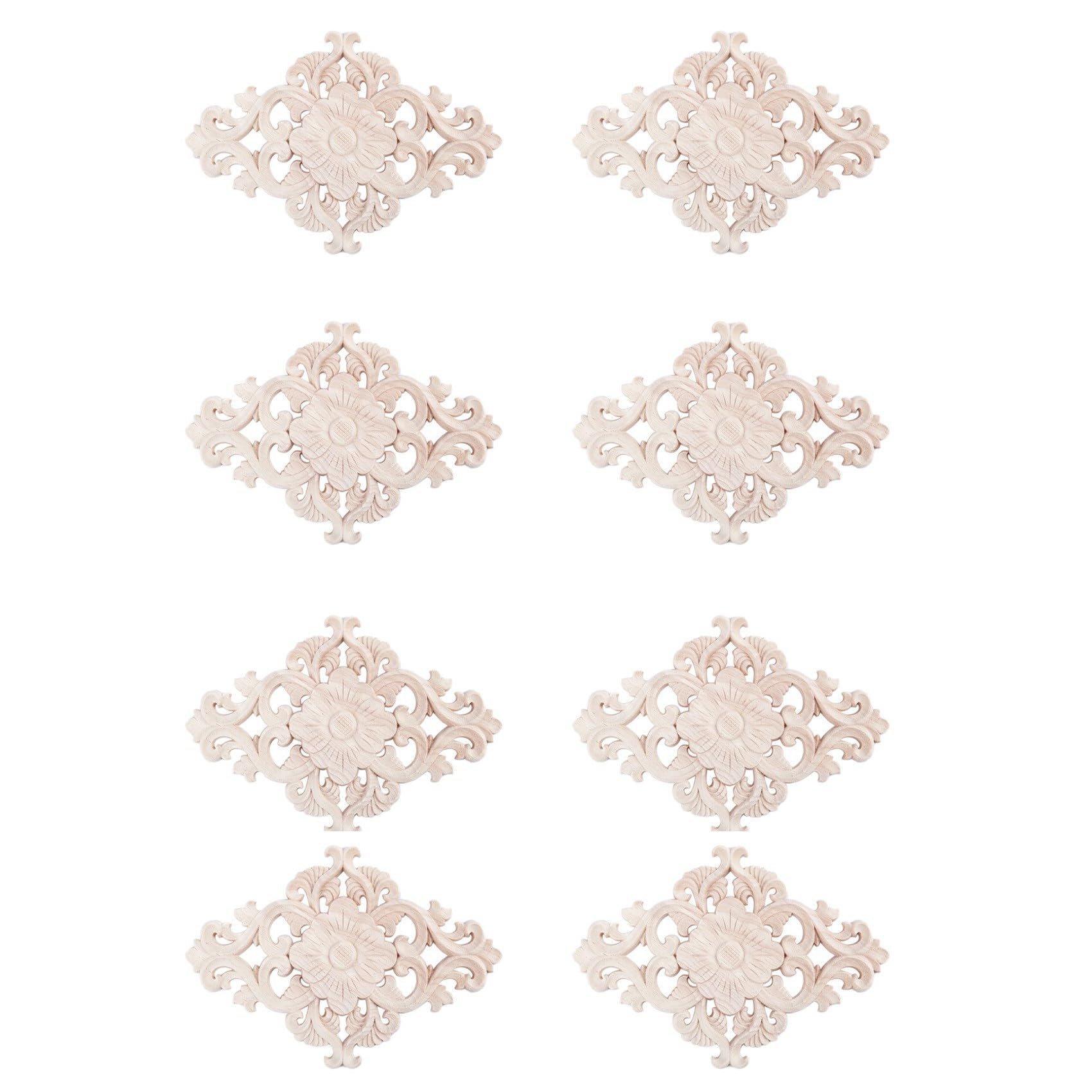 Vjsujehgy 8X Lots Wood Carved Long Onlay Applique Unpainted Flower Walls Cabinets Door Decor Type:21x15cm