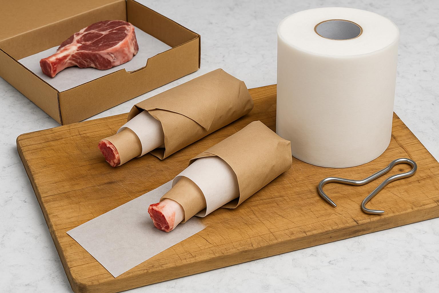 Rollo Protector de Hueso para Carnicería NW Blanco – Ancho 300 mm | 100 m | Bobina Resistente para Envolver Carne y Evitar Perforaciones | Ideal para Carniceros y Salas de Despiece