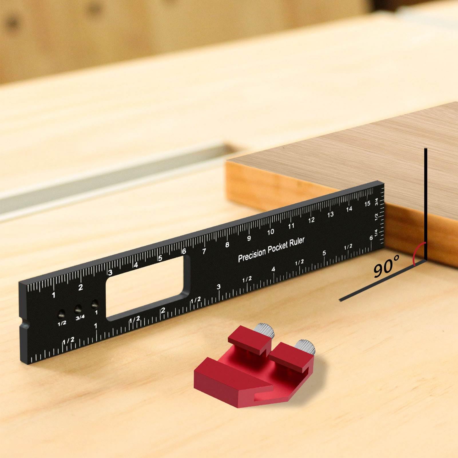 Precision Woodworking Pocket T-Ruler Set - 3 Aluminum Rulers With Sliding Stop For 45/90 Degree Marking (6, 8, 12 Inch) - View #11