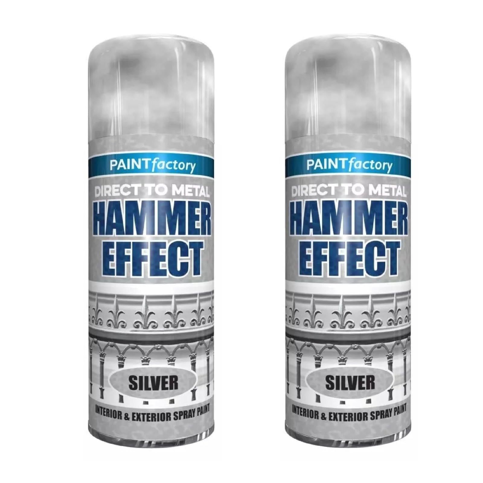 YSAMAX Hammer Spray Paint Effect Interior & Exterior Silver, Quick Formula, Durable, Long-Lasting, Ideal For Upcycling Furniture And Metalwork, (2PCS)