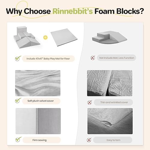 Miniatura 4 de Bloques de escalada de espuma de 6 piezas para niños pequeños, juego de espuma suave para escalar y gatear con tapete de juego para bebé de 47 x 47