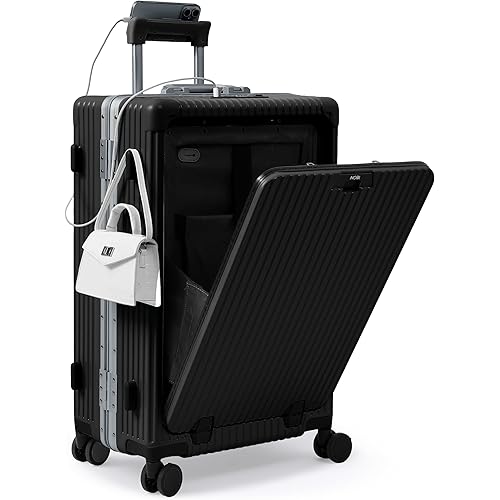 Nobl Travel Zipperless Check In Suitcase - Aluminum Frame, Medium Check In luggage 27x17.5x10.4 Airline Approved by Noble Travel - Polycarbonate Shell - TSA Locks, 360° Spinner Wheels - Jet Black