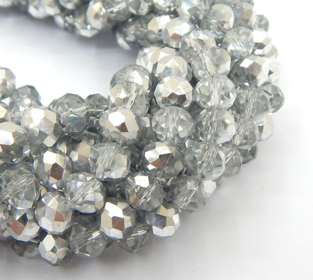 Perlin Pack of 85 Czech Bohemian Crystal Beads 6 mm Czech Beads CZ Cut Glass Beads Faceted Rondelle Beads Glass Beads 1 Strand (Crystal Silver) - Image 3