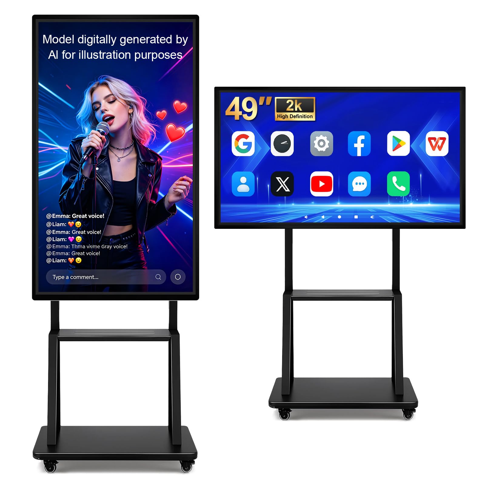 Smart Board 49 Inch Interactive Whiteboard, RK3588 Flagship Chip 6ms Low Latency, Android 12 8+64GB, Wireless Cast &amp; Screen Mirroring, Overseas App Ready for Classroom Office Business Home(Board Only)