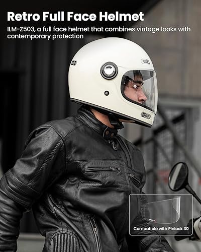 Miniatura 2 de ILM - Casco integral de cara completa para motocicleta retro para adultos con visera, cascos vintage para cruceros, scooters, motonetas, compatible