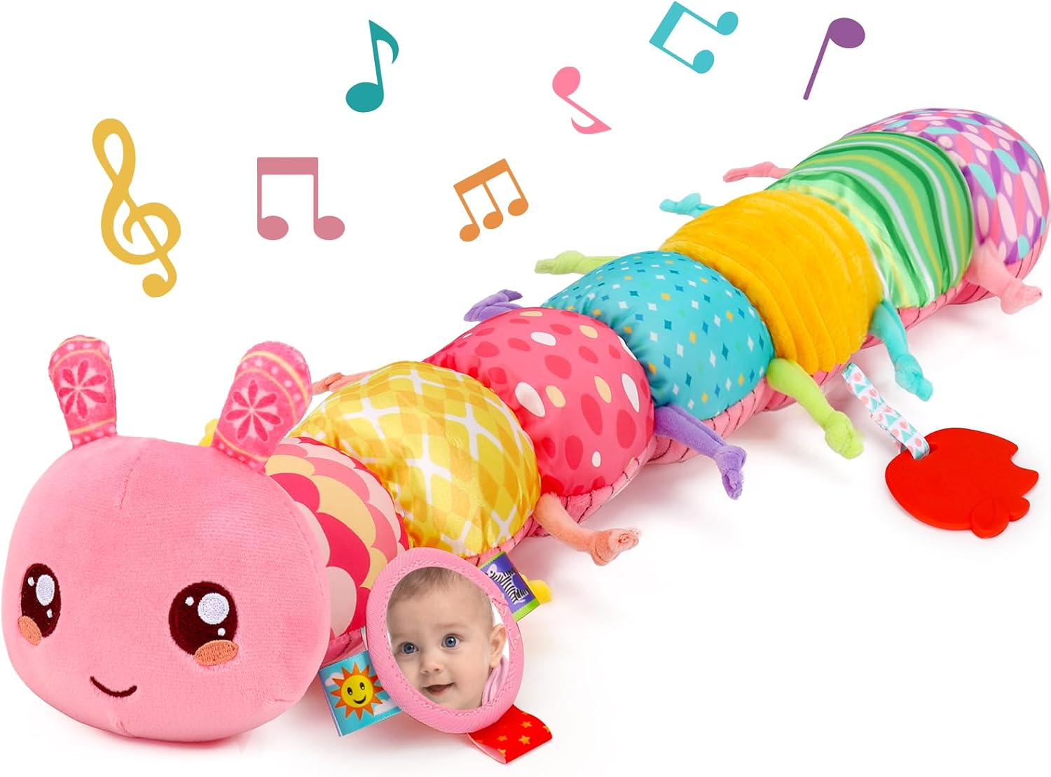 Baby Girls Toys 0-6 Month Music Animal Stuffed Caterpillar Toy for Infant 0-3 3-6 Months with Mirror Crinkle Rattle Tummy Time Sensory Toys for 3 4 5 6-12 Month Old Newborn Baby Shower Birthday Gifts