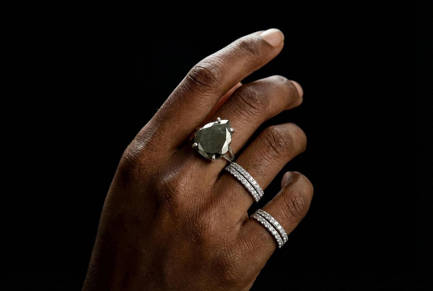Luxury Pyrite Ring - 925 Sterling Silver Fashion Rings for Women - Prong Set Gemstone Pear Shaped Ring - Presents for Mothers Day, Birthday, Graduation, Anniversary - Custom Size