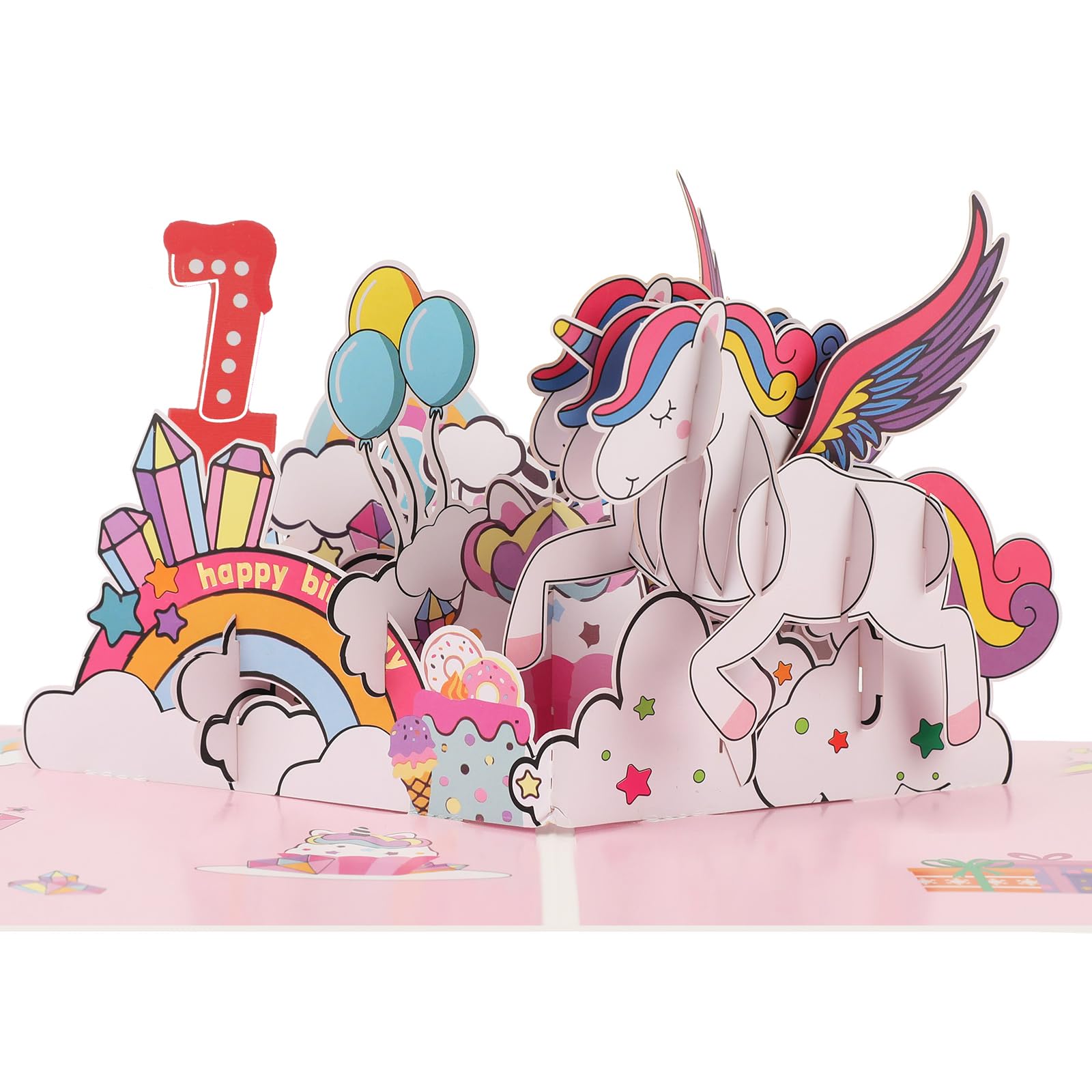 Pop up 7th Birthday Card for Girl, 3D Unicorn Birthday cards for 7-year-old daughter, granddaughter, niece, kids with Envelope & Notecard