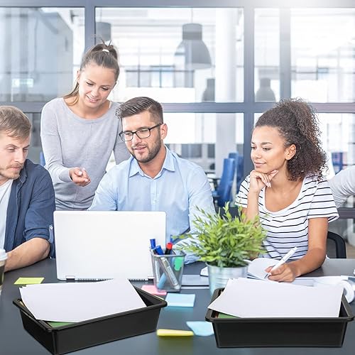 Miniatura 7 de Paquete de 24 contenedores organizadores de papel, bandeja de almacenamiento plana de plástico colorida, bandeja de almacenamiento para aula,