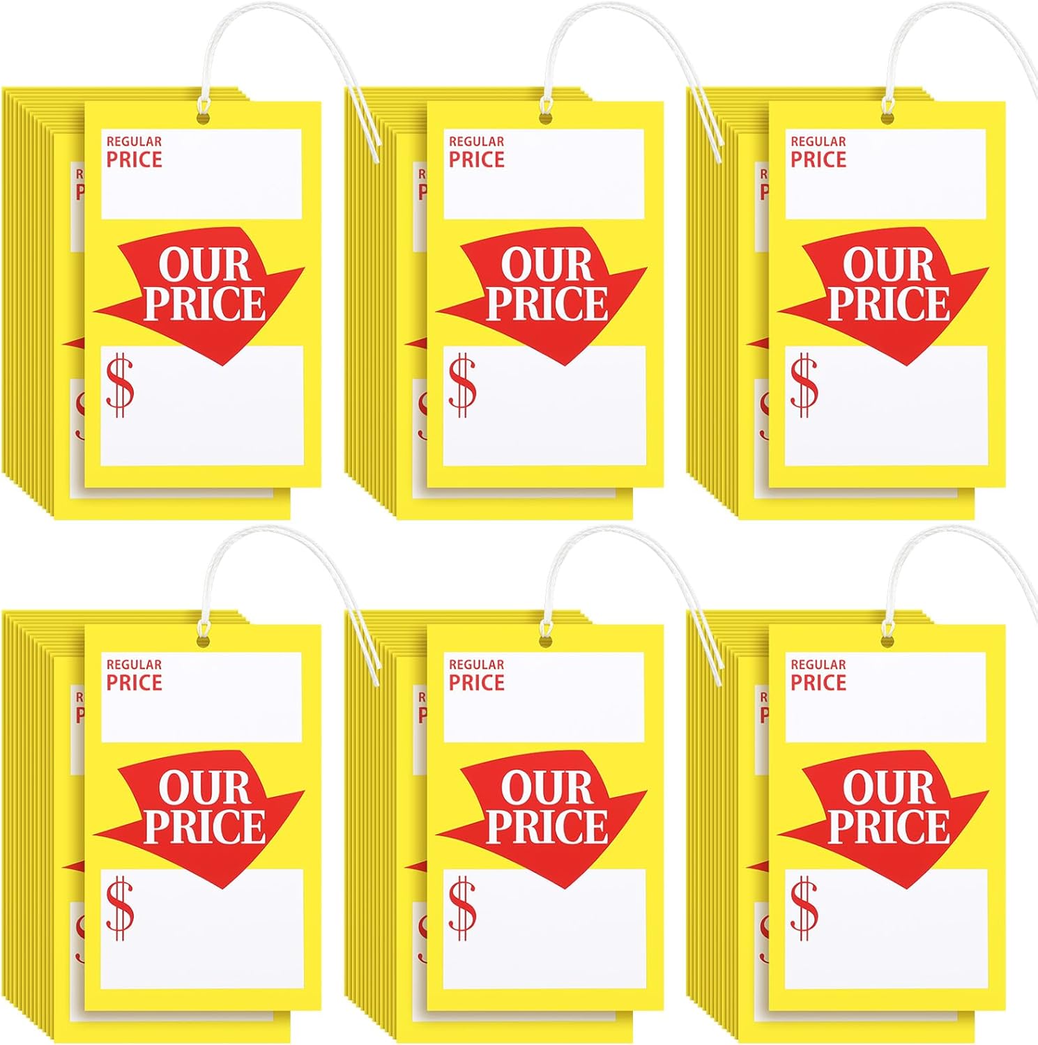 Sayglossy 500 Pcs Price Tags with String Attached 3.25 x 5 Regular and Our Price Retail Labels Large Red Yellow White Merchandise Sale Shipping Tags for Store Garage Clothing Taggin