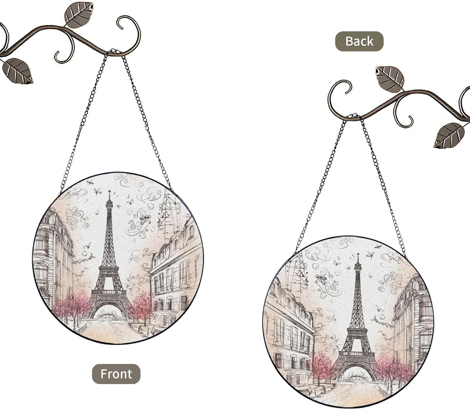 Stained Glass Window Hanging 8in（20cm）, French Paris Tour Eiffel Tower Sun Catchers Indoor Window, Stained Glass Suncatcher Ornament with Metal Chain, Wall Art Home Decor Gift for Women Mother's Day