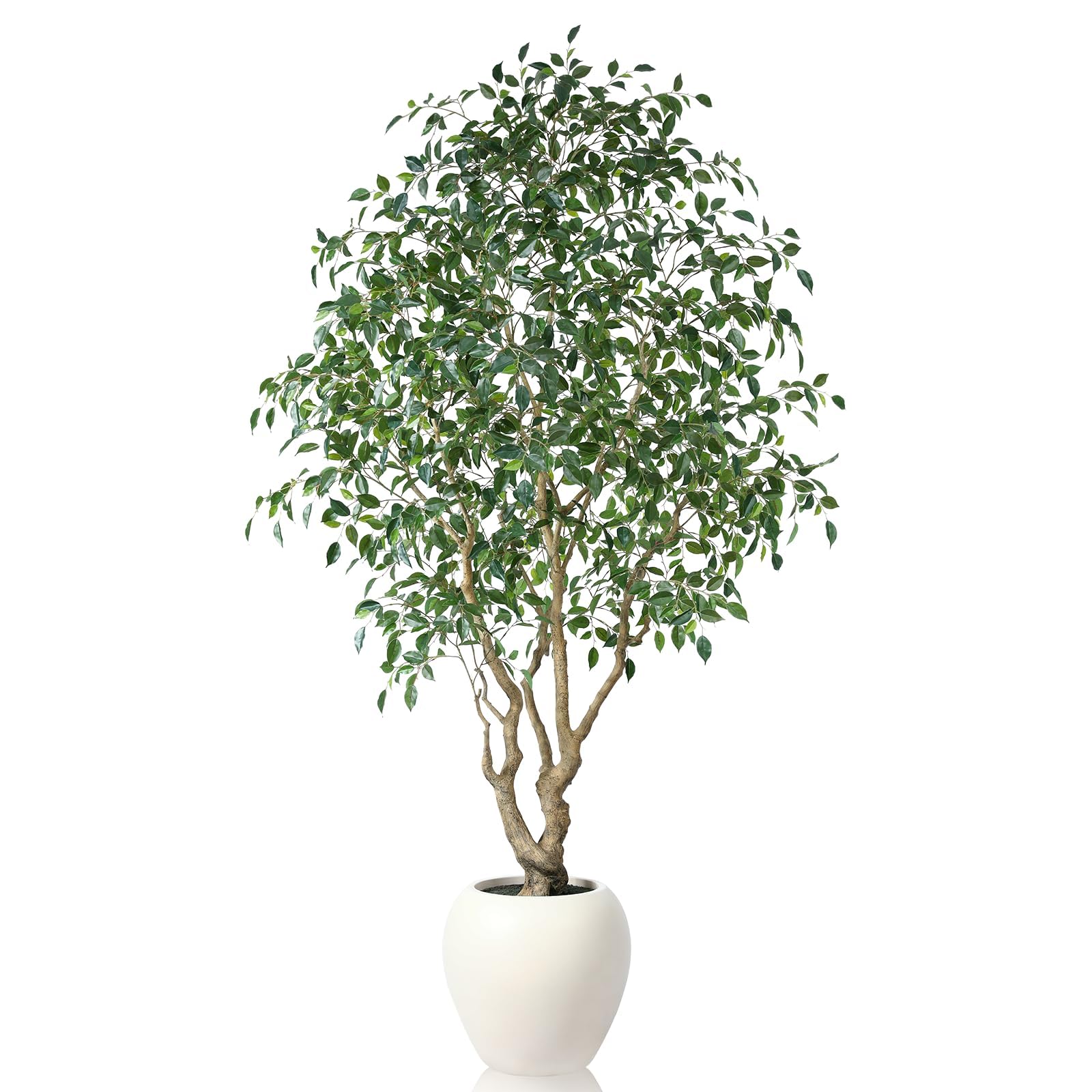 Ficus Tree Artificial Indoor, 8 Feet Tall Faux Ficus Tree with Round Artisan Planter, Premium Handmade, Realistic Trunk & Lifelike Leaves, Perfect for Large Spaces & Elegant Home/Office Decor (incomplete box 1/2 )
