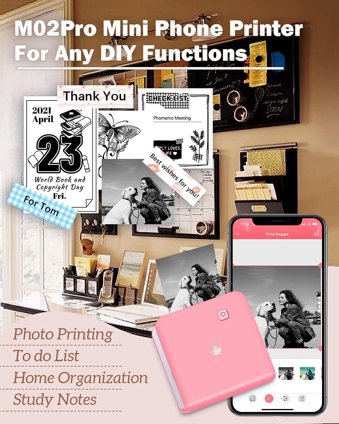Cheapest 🛒 Phomemo 300dpi Pocket Phone Printer- M02 Pro Mini Photo Printer Wireless Thermal Printer for iOS and Android, Plan Journal, Organization, Art Creation, Gift, Pink