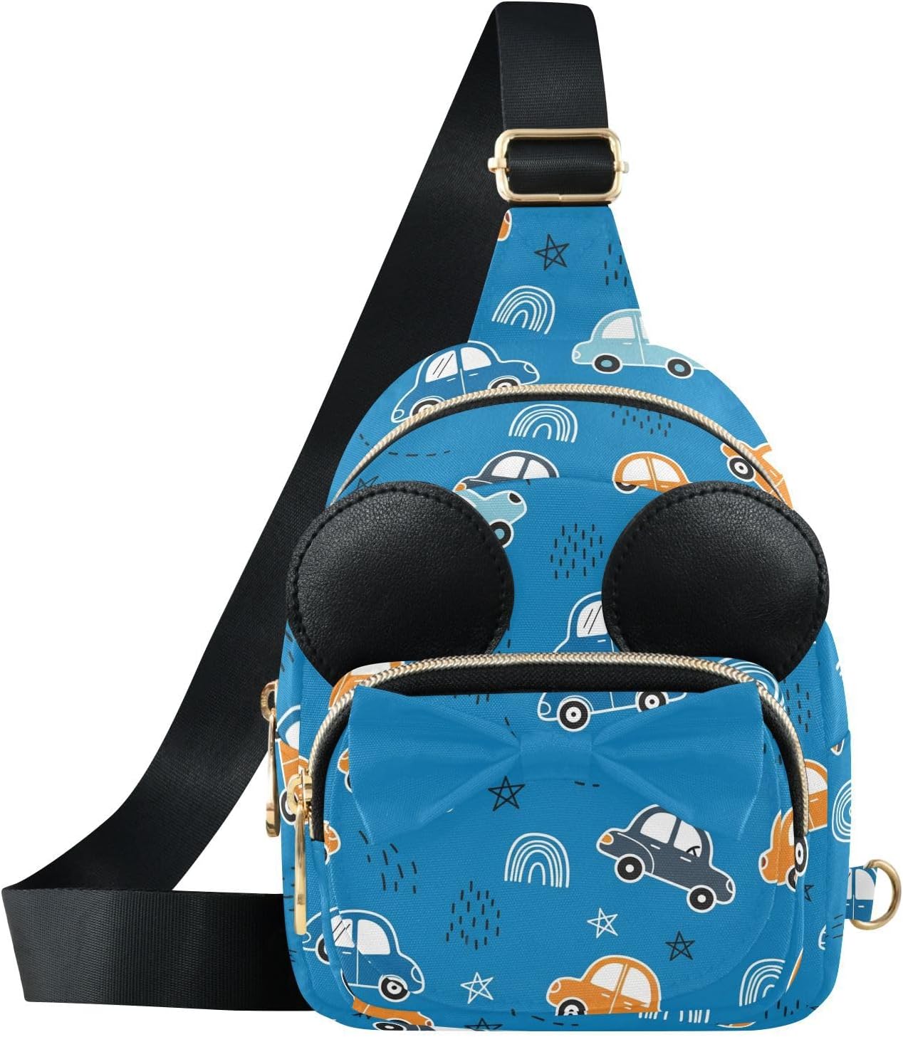 Sinestour Cars Kids Crossbody Bags for Girls, 7.5"x3.1"x5.7" | Crossbody Fanny Pack, Toddler Purse, Cute Sling Belt Bag with Ears, 2L Small Shoulder Chest Bag for Travel