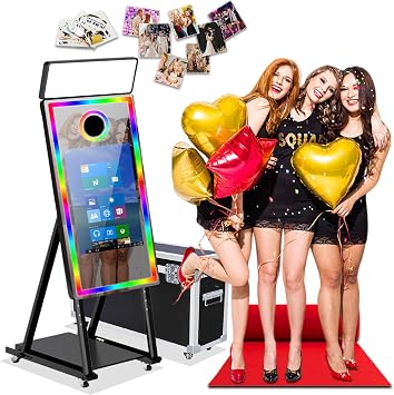 Magic Mirror Photo Booth with Square Fill Light,40in Mirror Photo Booth with 21.5in Touchscreen,RGB Mood Lighting Frames,for Wedding,Birthday and Party,with Flight Case Black, Photo Booth Machine