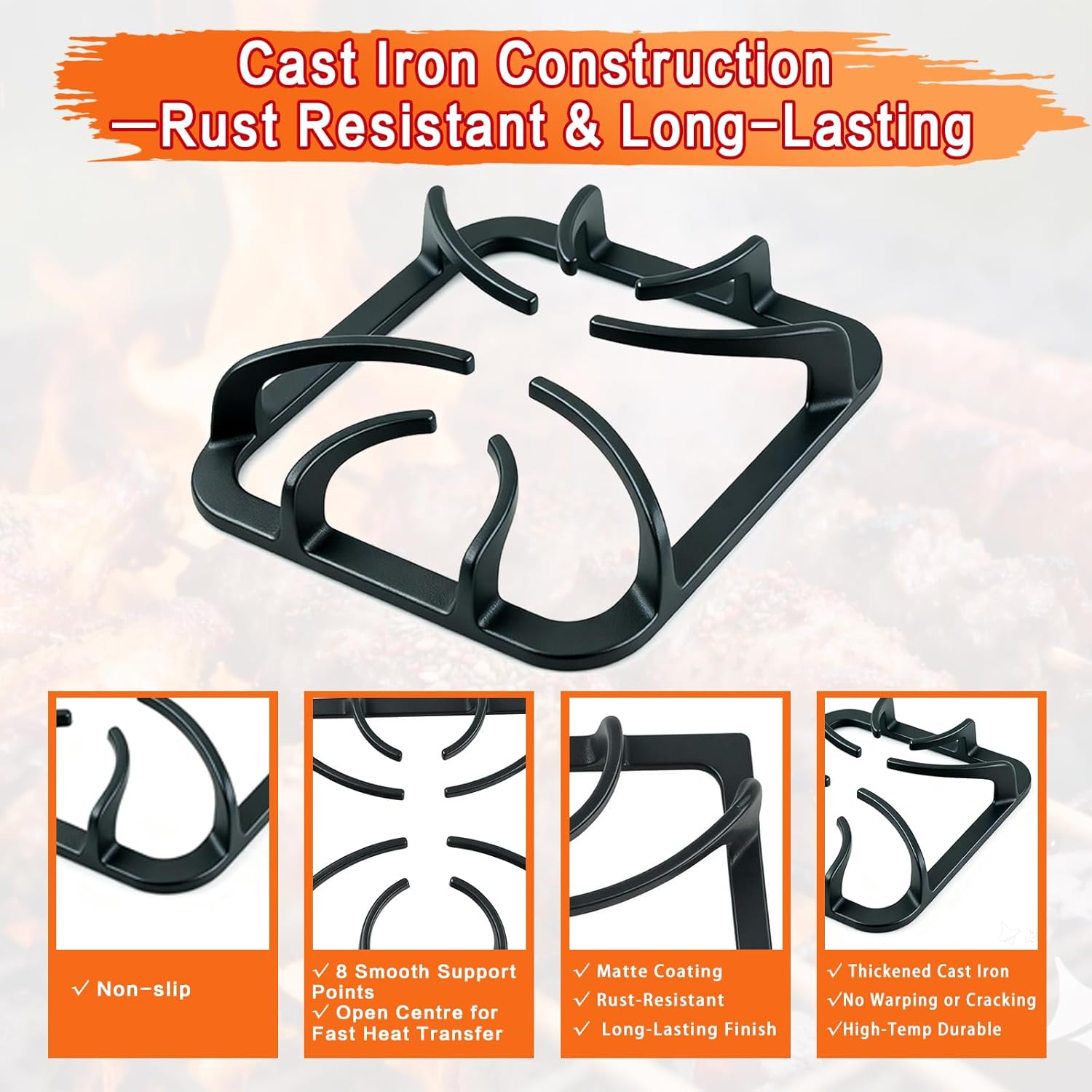 316202405 Stove Grate Replacement Parts for Frigidaire Kenmore Stove Parts General Electric Gas Range Parts Stove Surface Top Grate Metal Steel Rack (4 Pack)