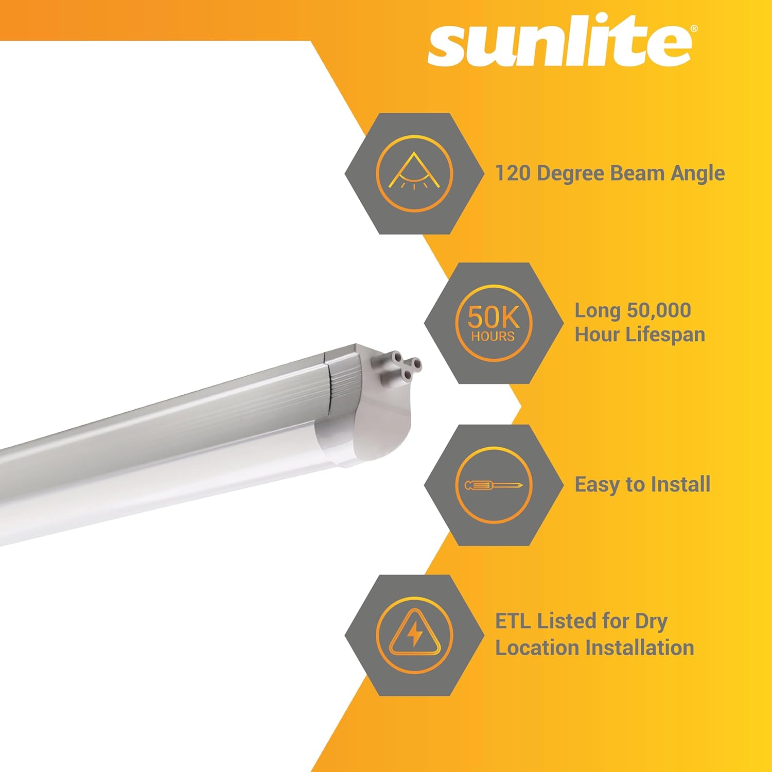 Sunlite 4FT T8 Integrated Linkable Linear LED Strip Light Fixture, 32 Watts, 4800 Lumens, 100-277V, 5000K Daylight, 120 Degree Beam Angle, ETL Listed, White, 1 Pack