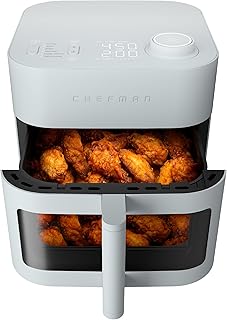 Chefman Crispinator Air Fryer 6-in-1 with 8 Qt capacity, 450°F Max Temp with TurboFry Pro Technology for Fast and Even Results, Viewing Window, Nonstick Ceramic Basket, 10-Pc Liner Starter Pack