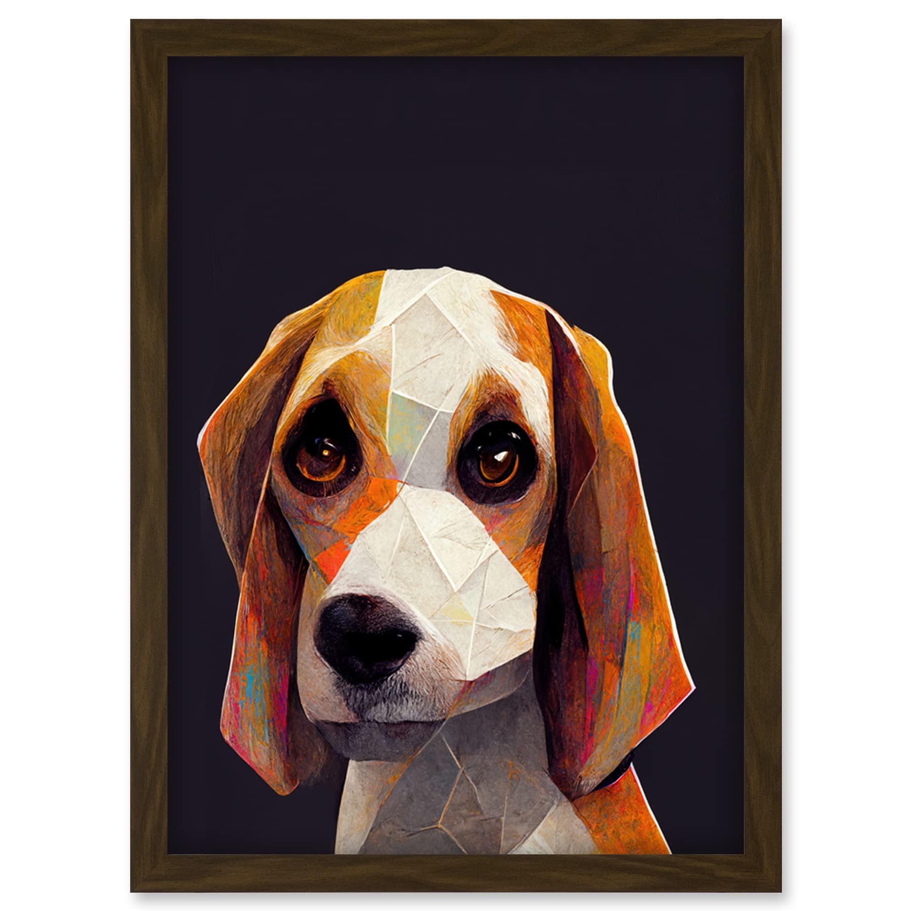 Doppelganger33 LTD Geometric Beagle Dog On Black Artwork Framed Wall Art Print A4
