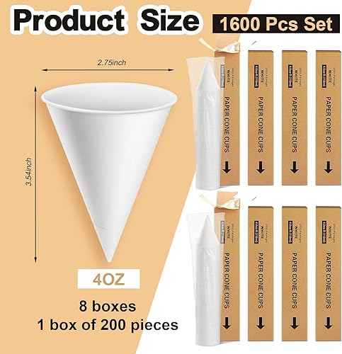 Miniatura 2 de Roshtia 1600 vasos de cono de papel gruesos, vasos de papel desechables de cono afeitado para hielo afeitado, dispensador de enfriador de agua para