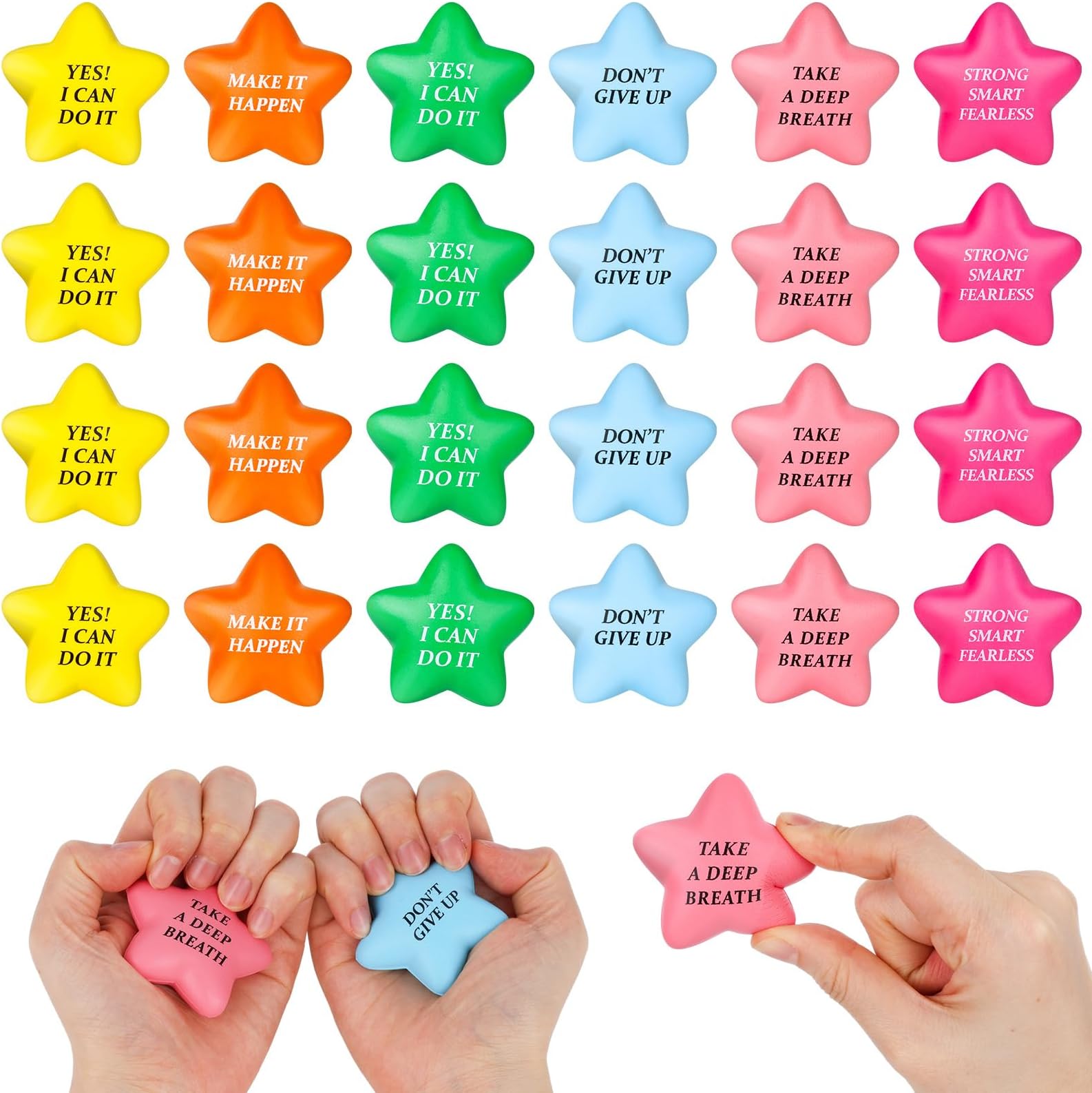 POPLAY 24PCS Star Stress Balls, 2inch Squeeze Toys Colorful Foam Motivational Stress Balls for Kids Adults Anxiety Fidget Sensory