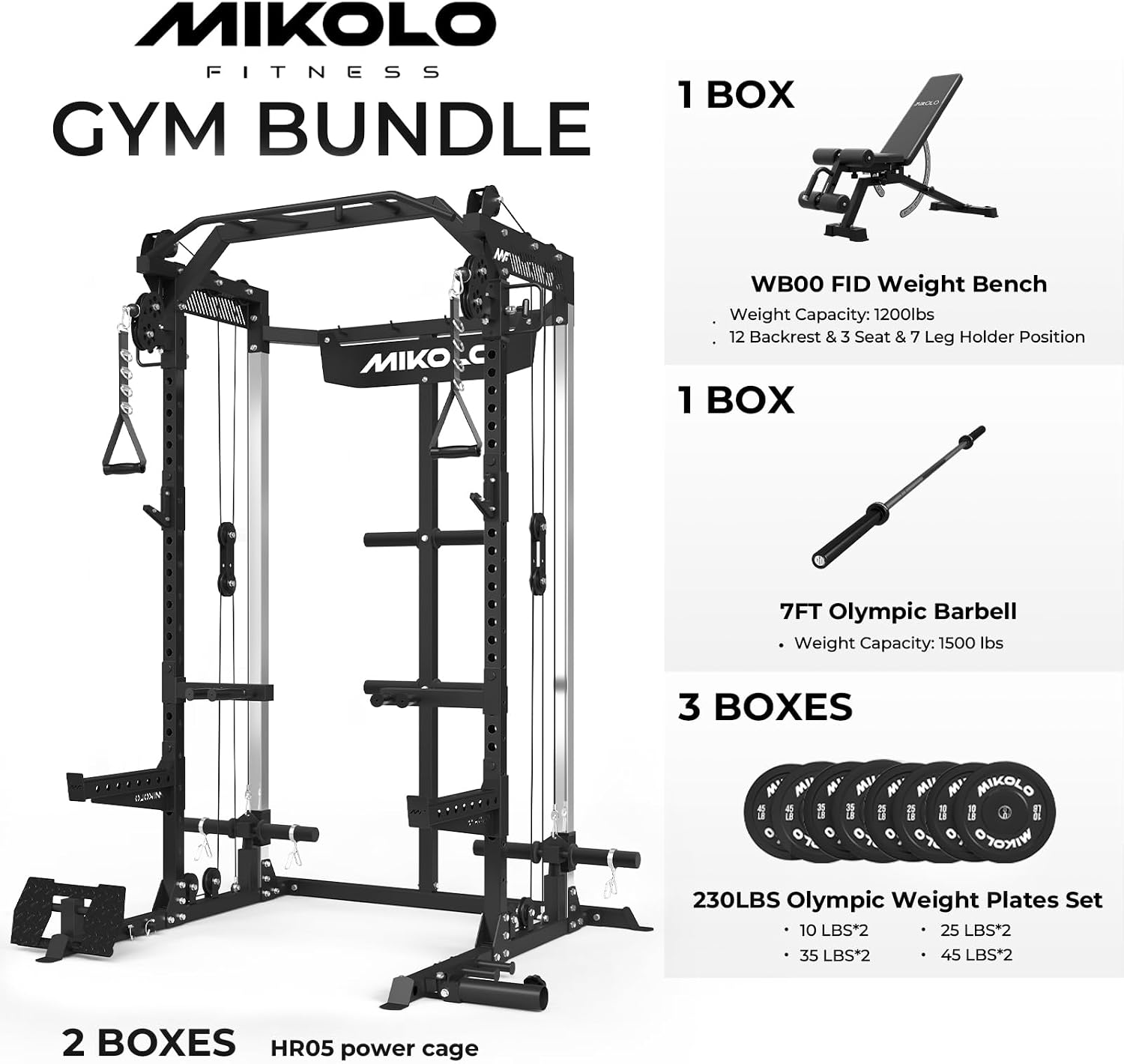 Mikolo Power Cage, 2000LB Power Rack with Independent Dual Pulley System, Multi-Function Home Gym Workout Machine for Cable Crossover
