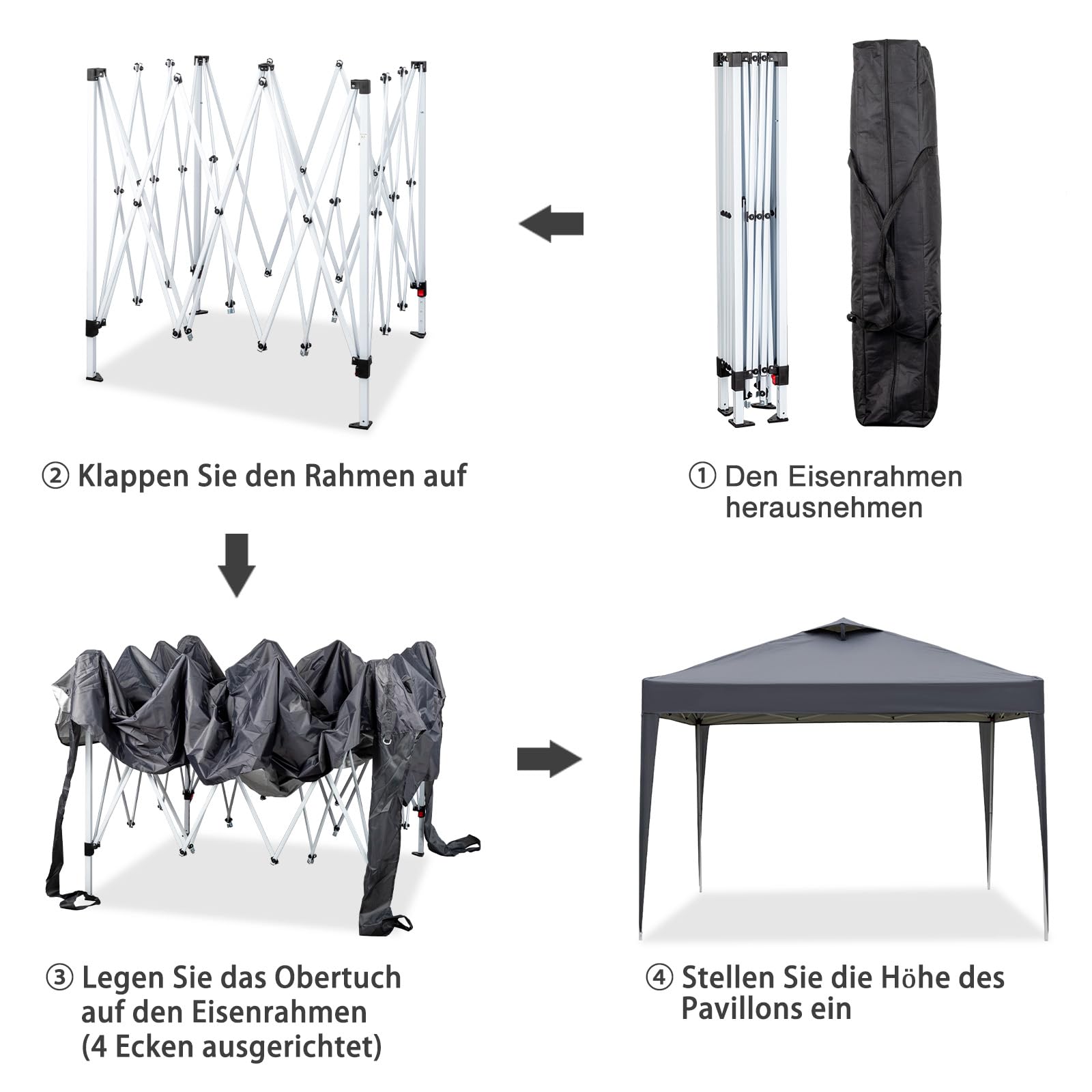 Pavillon 3x3m Pop-Up Faltpavillon,Wasserdicht Winterfest,Höhenverstellbar,Belüftungssystem,Stahlgestell UV-Schutz 50+,mit 4 Seitenwänden & 4 Sandsäcken,Für Garten,Camping,Party (Anthrazit)