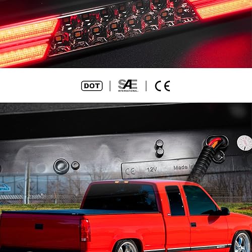 Miniatura 4 de NSLUMO Tercera luz de freno LED de repuesto para 1994-2000 OBS Chevy C1500 K1500 C/K Camiones de cabina extendida GMT400 LED rojo 3er centro de