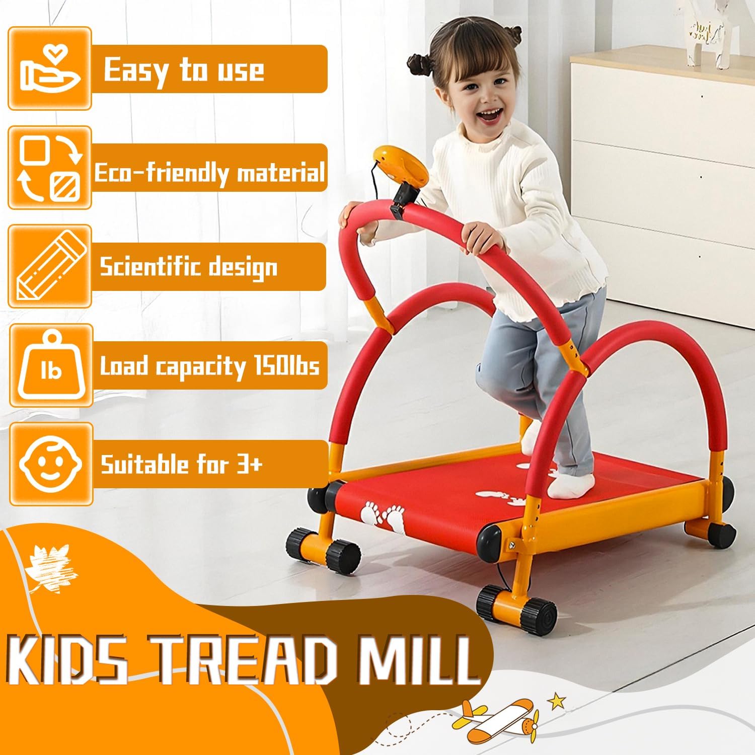 Kids Treadmill with LED Display and Handle Bar, Manual Toddler Treadmills for Home with Incline,Walking Pad Treadmill Workout Equipment for Girls Boys Ages 3+