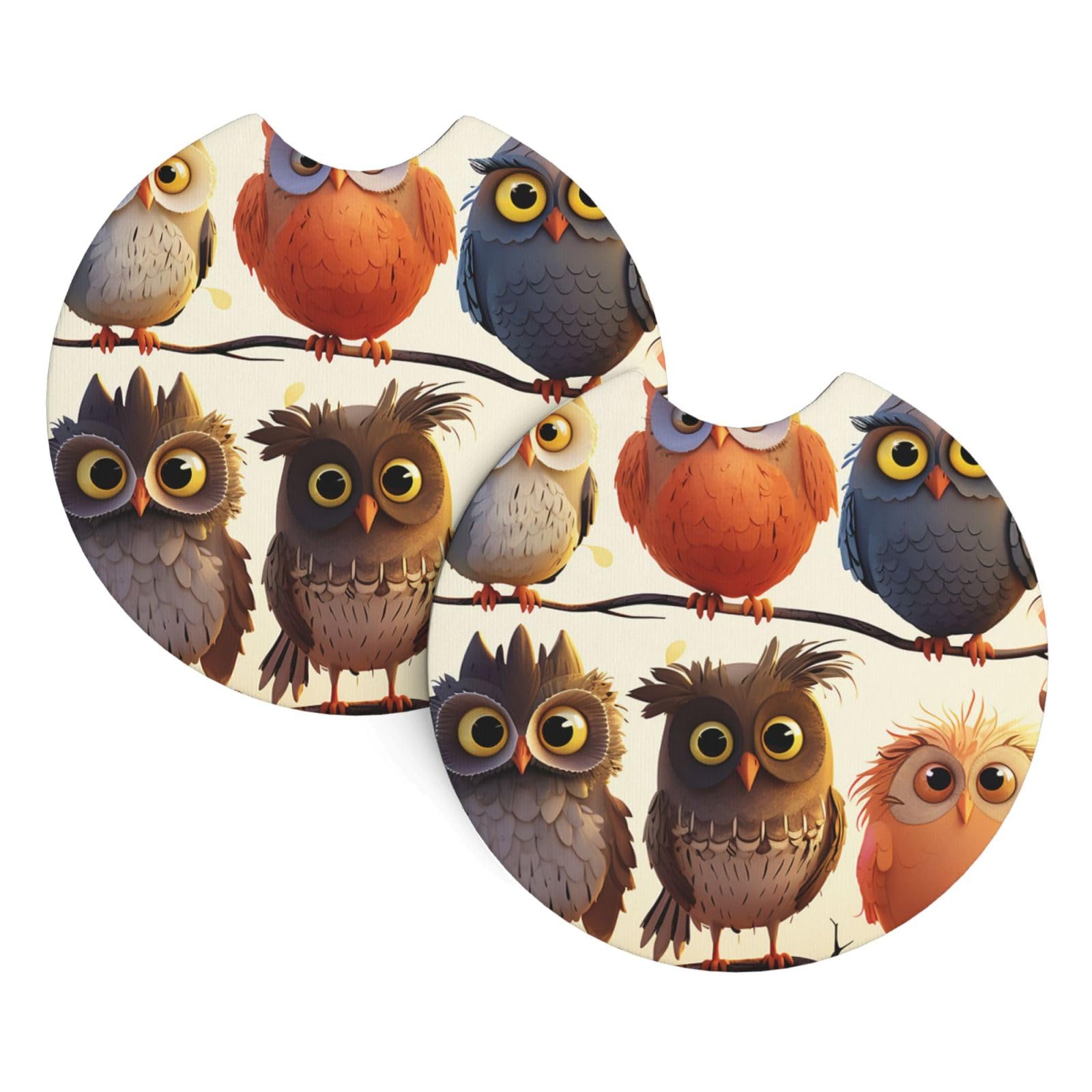 2 Pack Car Coaster for Cup Holders Owls Birds Car Cup Coaster 2.7" Neoprene Non-Slip Automotive Cup Mat Universal Auto Car Interior Accessories for Women Men Cup Pad