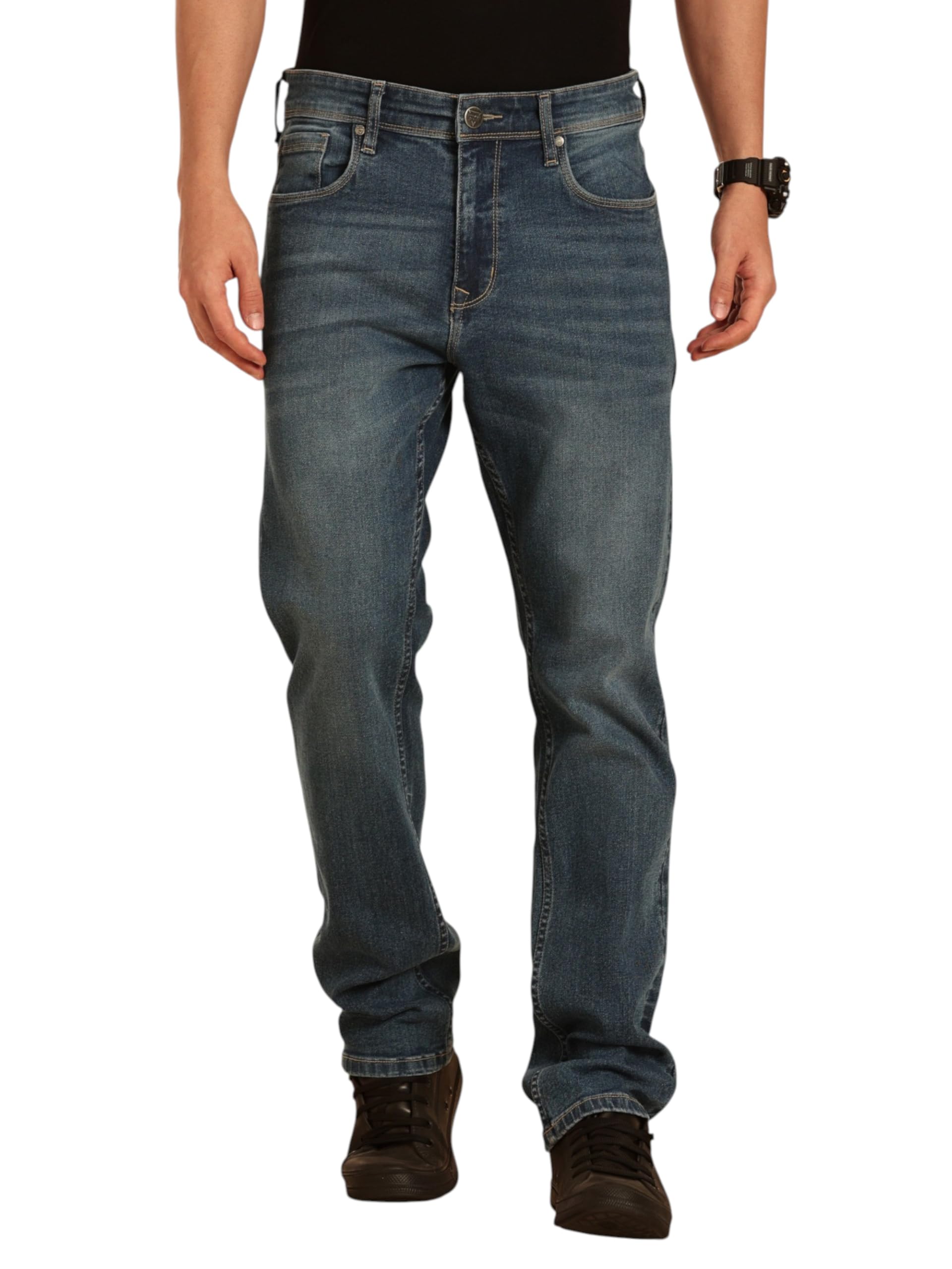 thomas scott Men's Straight Fit Mid-Rise Stretchable Light Fade Jeans | Clean Look | 5 Pocket Design | Button & Zip Closure | Casual Denim Pants for Men-picture-41