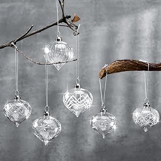 Hungdao 12 Pcs Clear Glass Christmas Balls Ornaments Hand Blown Glass Or...