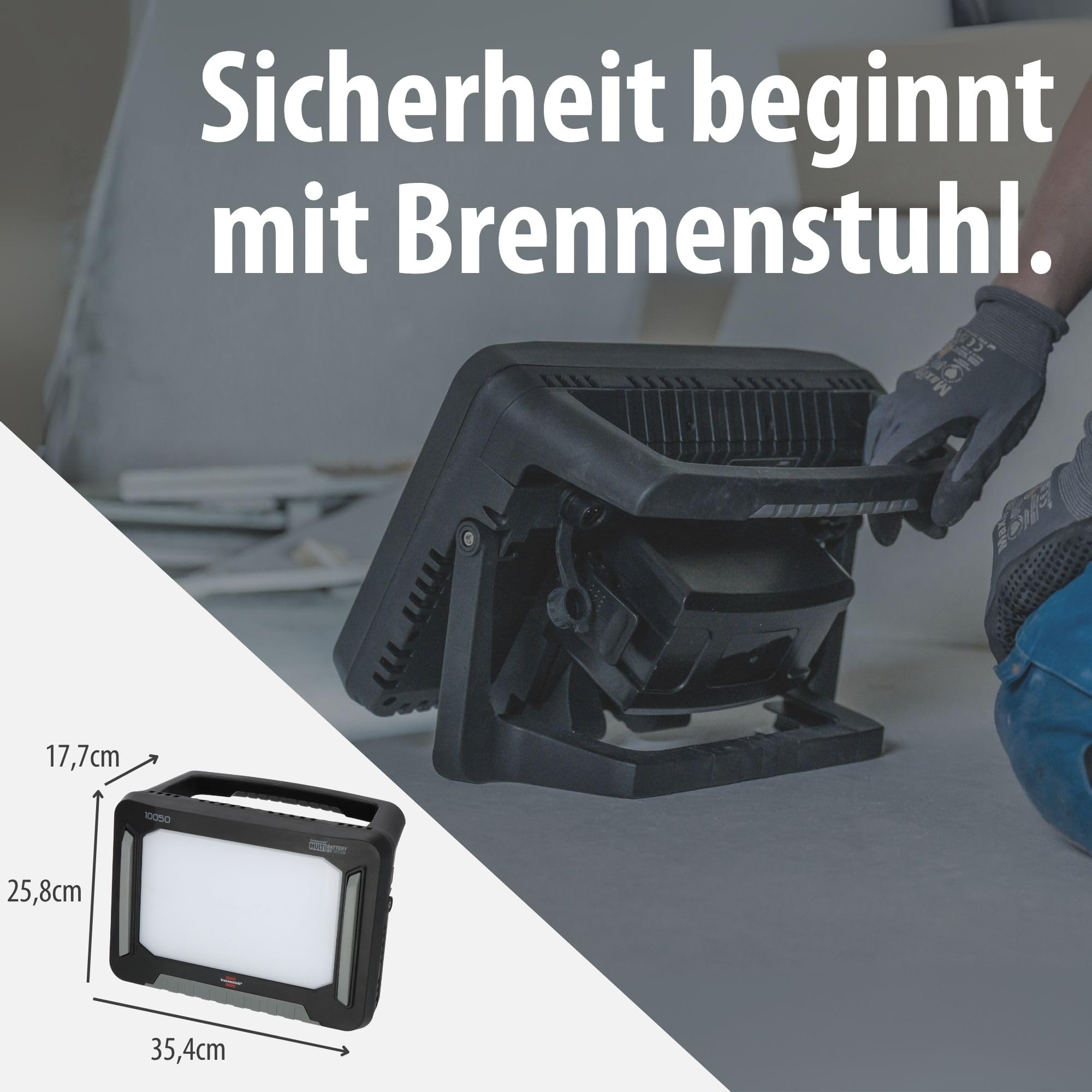 Brennenstuhl Professional Multi Battery LED Hybrid Baustrahler 10050 MH (100W, 12500lm, IP55, kompatibel mit 18V Akkus 10 verschiedener Hersteller, 5m RN-Kabel, ohne Akku, Engineered in Germany)