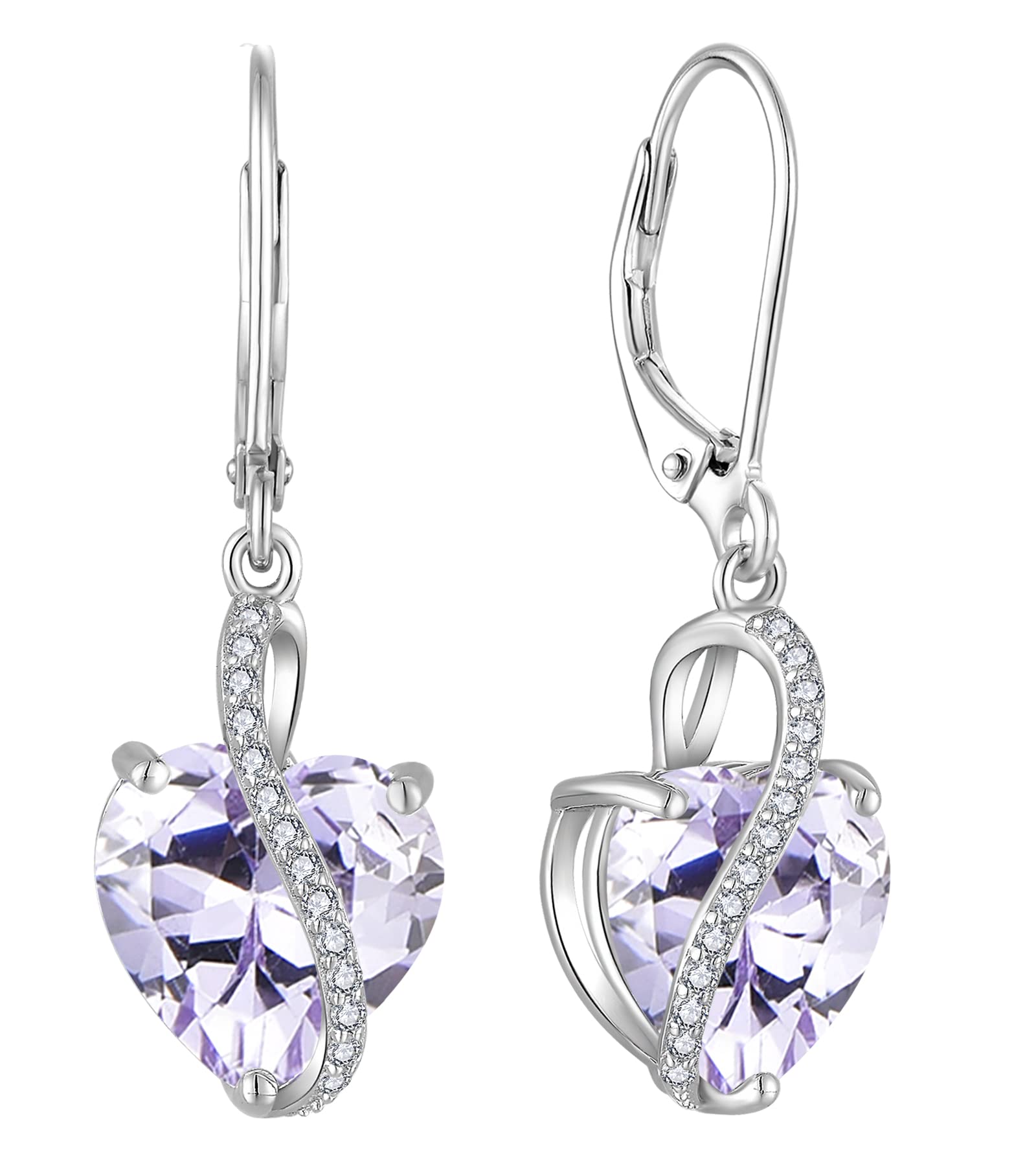 YLHeart Dangle Drop Earrings 925 Sterling Silver Earring Birthstones Leverback Jewelry for Women