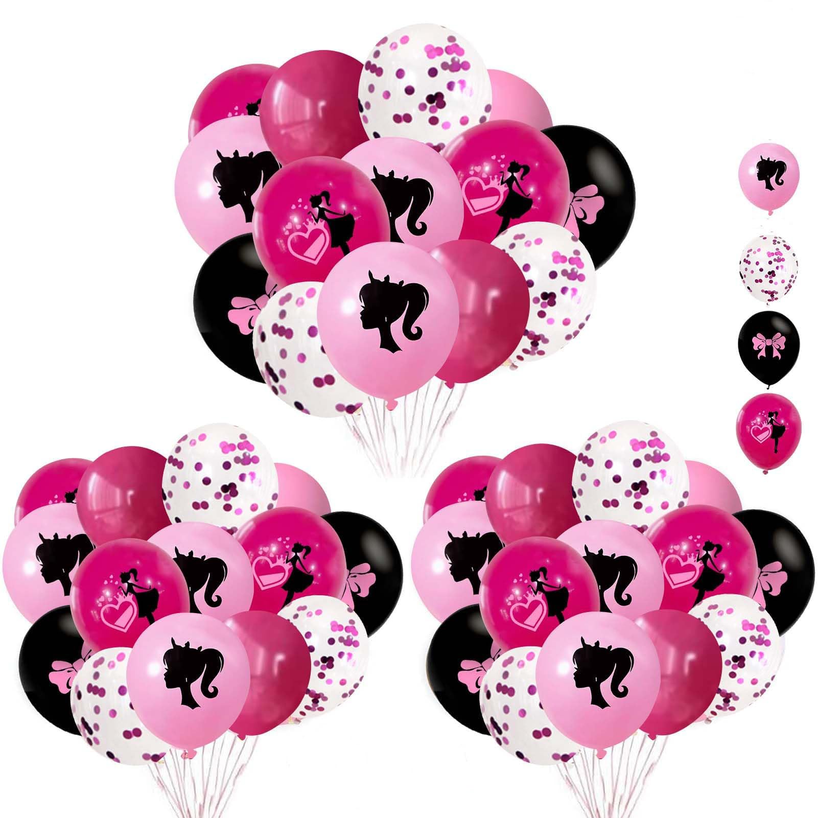 JCD32pcs Pink Balloons, 12”Hot Pink Bow Girl Balloon Confetti Helium Latex Balloons for Barbie Party, Girl Birthday, Baby Shower, Princess Doll Theme Party decorations Supplies