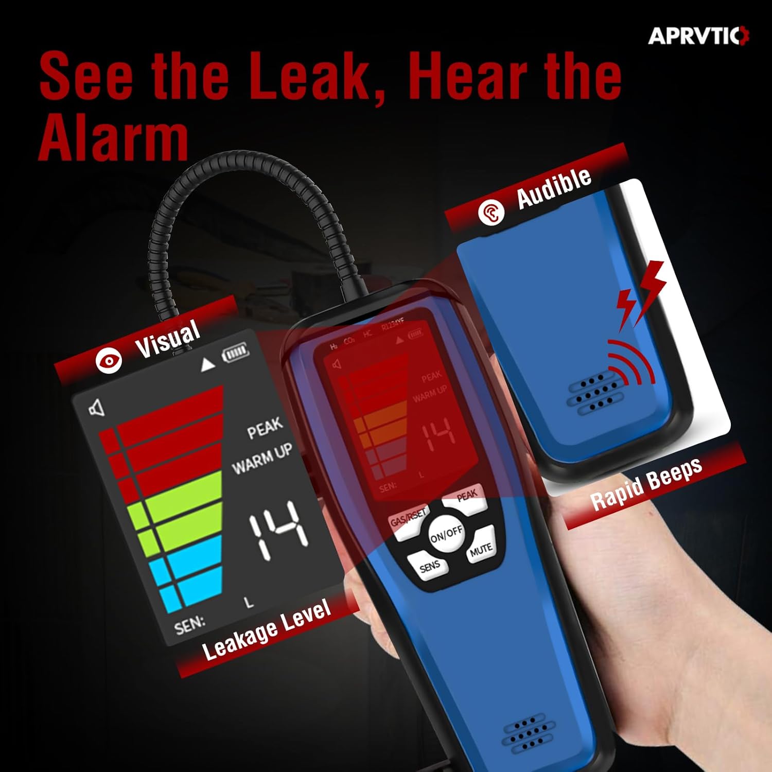 Refrigerant Leak Detector, ALD-100 Rechargeable 2-in-1 HVAC Freon Leak Detector with TFT Screen, 3 Sensitivity Modes & 2 Alarm Types, Air Conditioning Detector for R134a R410A R32 R454B R290