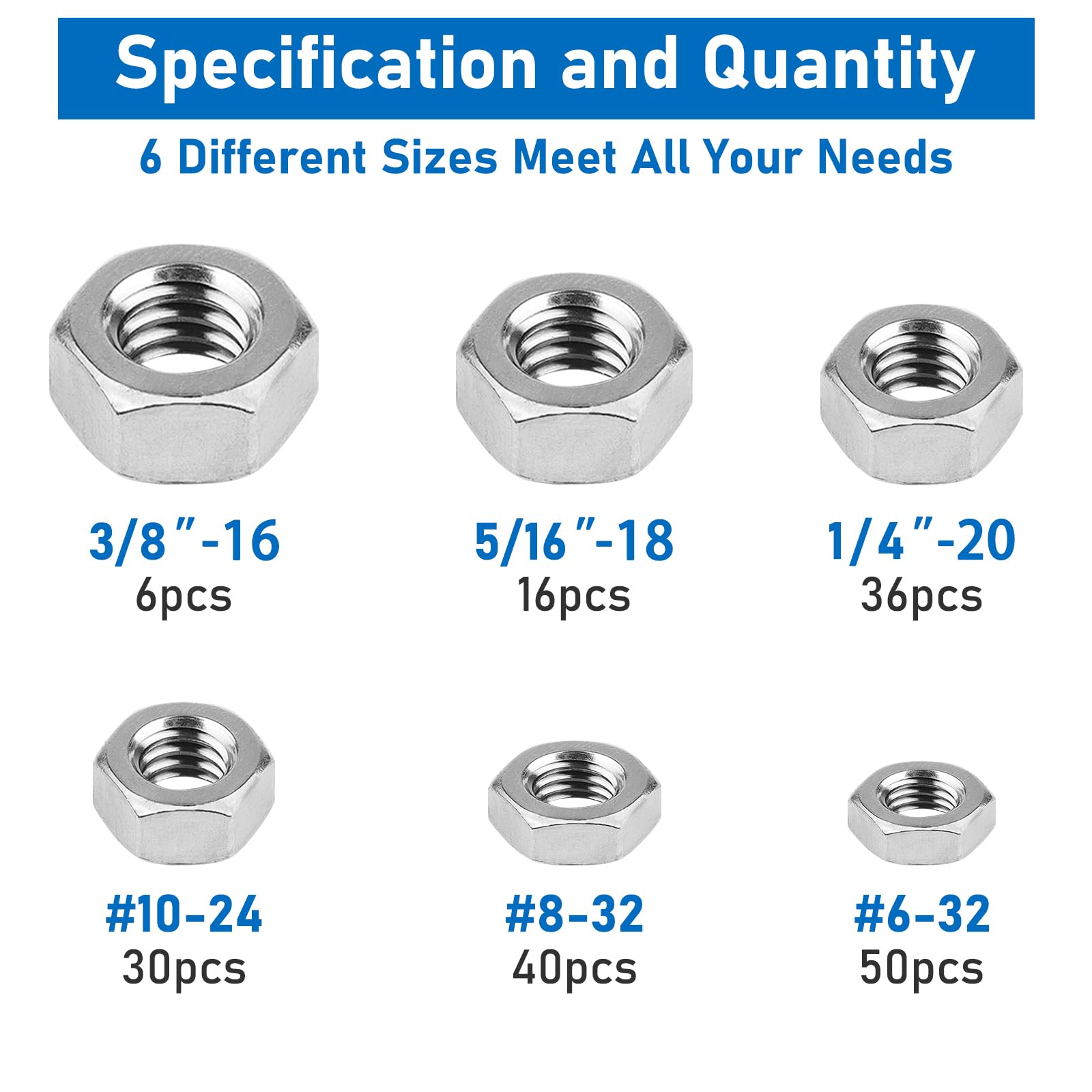 Stainless Steel Hex Nuts - 178 Pack -2 Stainless Steel Hex Nuts - 178 Pack -2