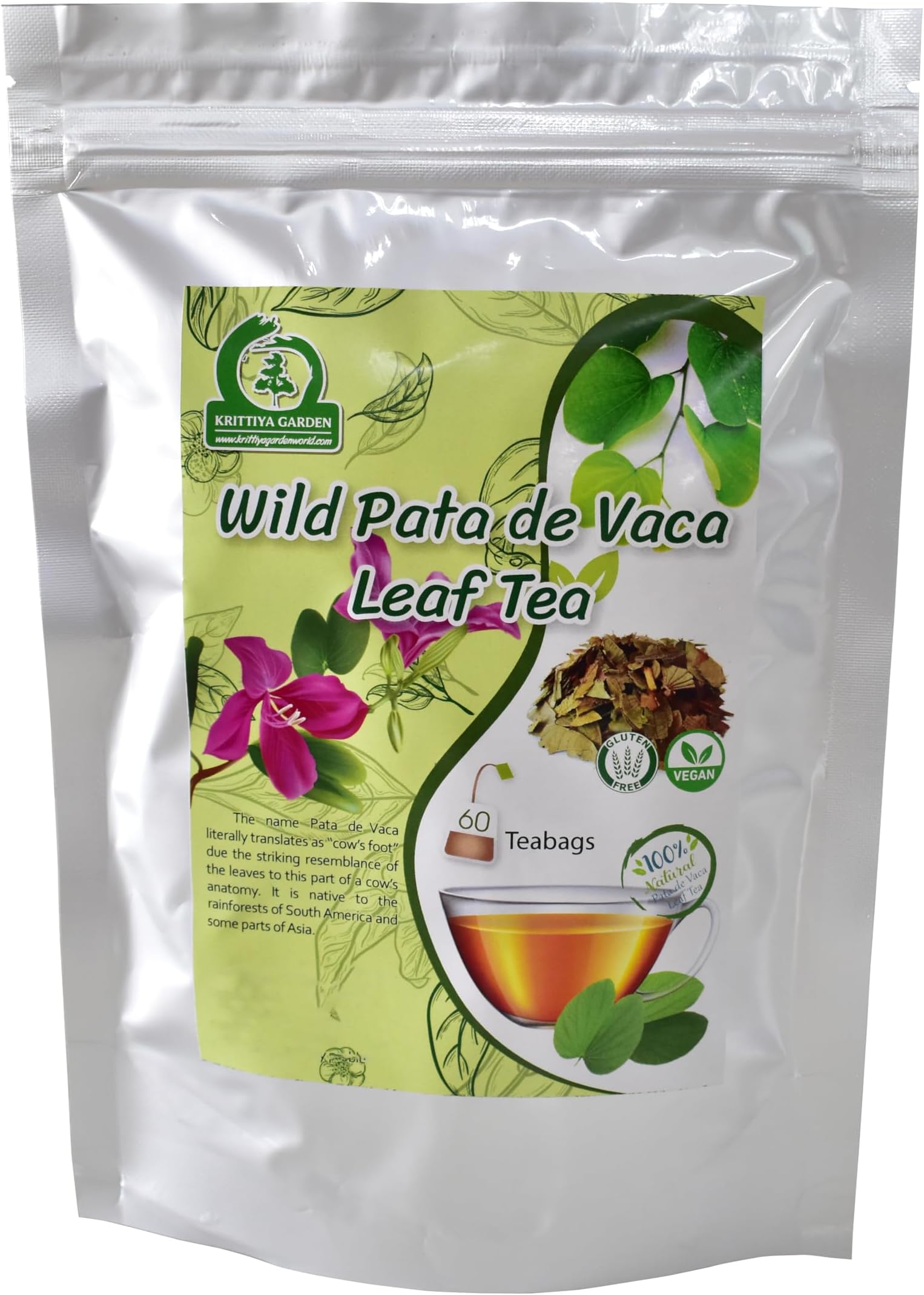 Wild Pata de Vaca Leaf Tea 60-Teabags - Cows Foot Herb - 3.17oz/90g, 1.5g X 60 Tea Bags