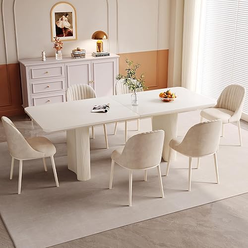 Miniatura 31 de Mesa de comedor rectangular blanca de 63 pulgadas, mesa de cocina moderna con patas de apoyo onduladas resistentes y elegantes para sala de estar,