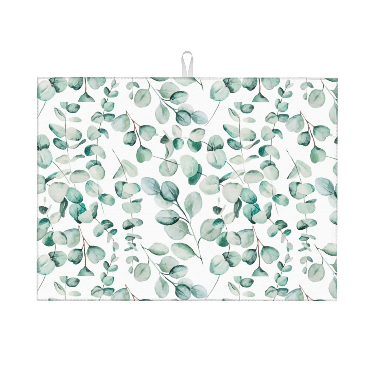 Green Leaves Dish Drying Mat, Absorbent Microfiber Reversible Mats for Kitchen Counter, 18x24 Inch